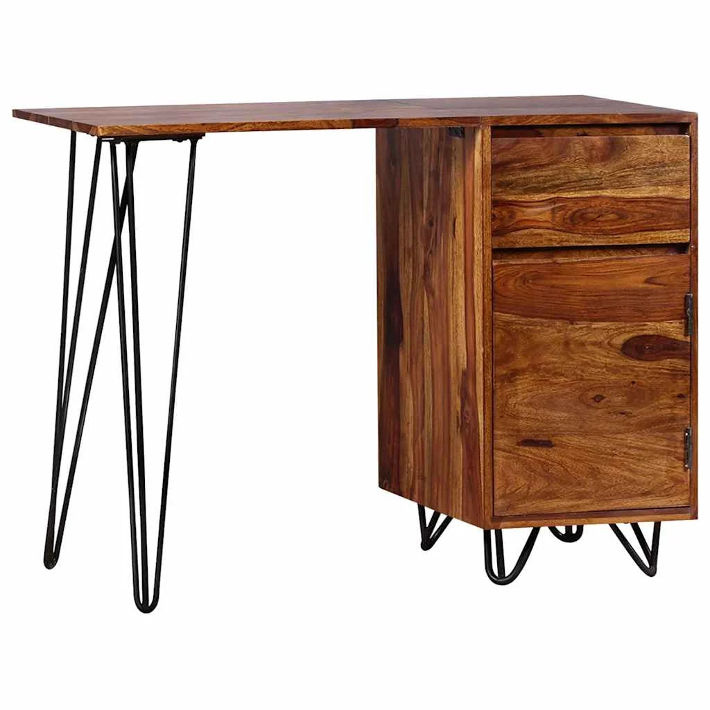 Bureau avec 1 tiroir et 1 armoire 102 x 45 x 76 cm brun bois massif – vue de dessus