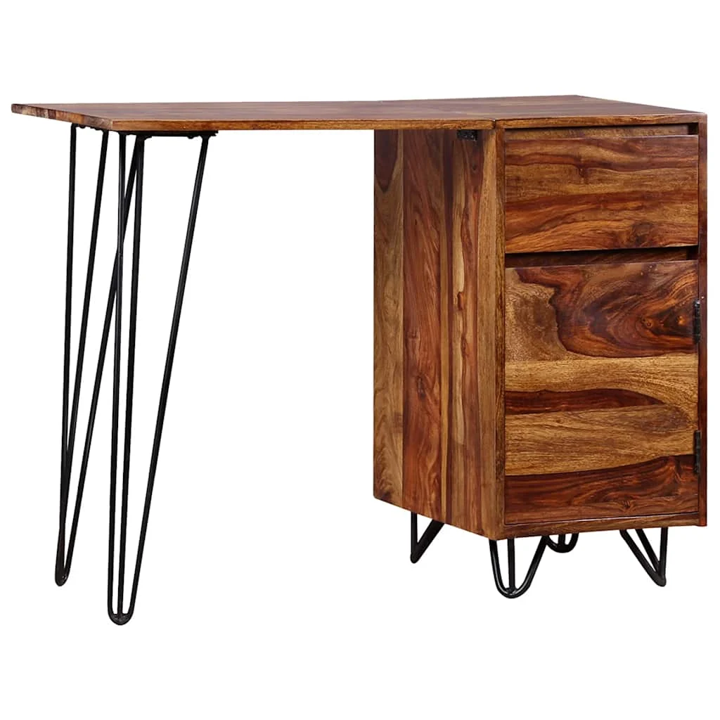 Bureau avec 1 tiroir et 1 armoire 102 x 45 x 76 cm brun bois massif – vue de dos