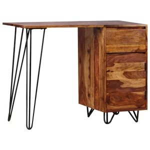 Bureau avec 1 tiroir et 1 armoire 102 x 45 x 76 cm brun bois massif – vue d’ensemble