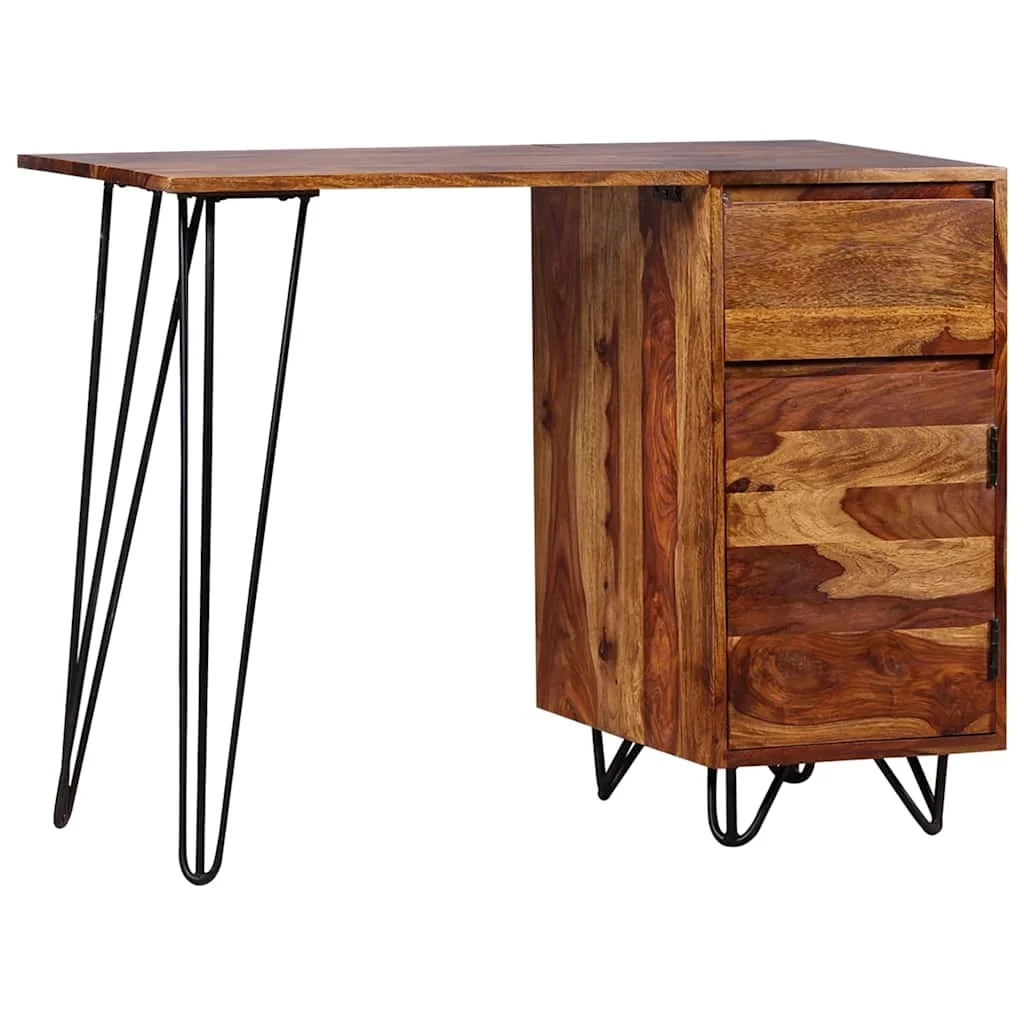 Bureau avec 1 tiroir et 1 armoire 102 x 45 x 76 cm brun bois massif – vue d’ensemble
