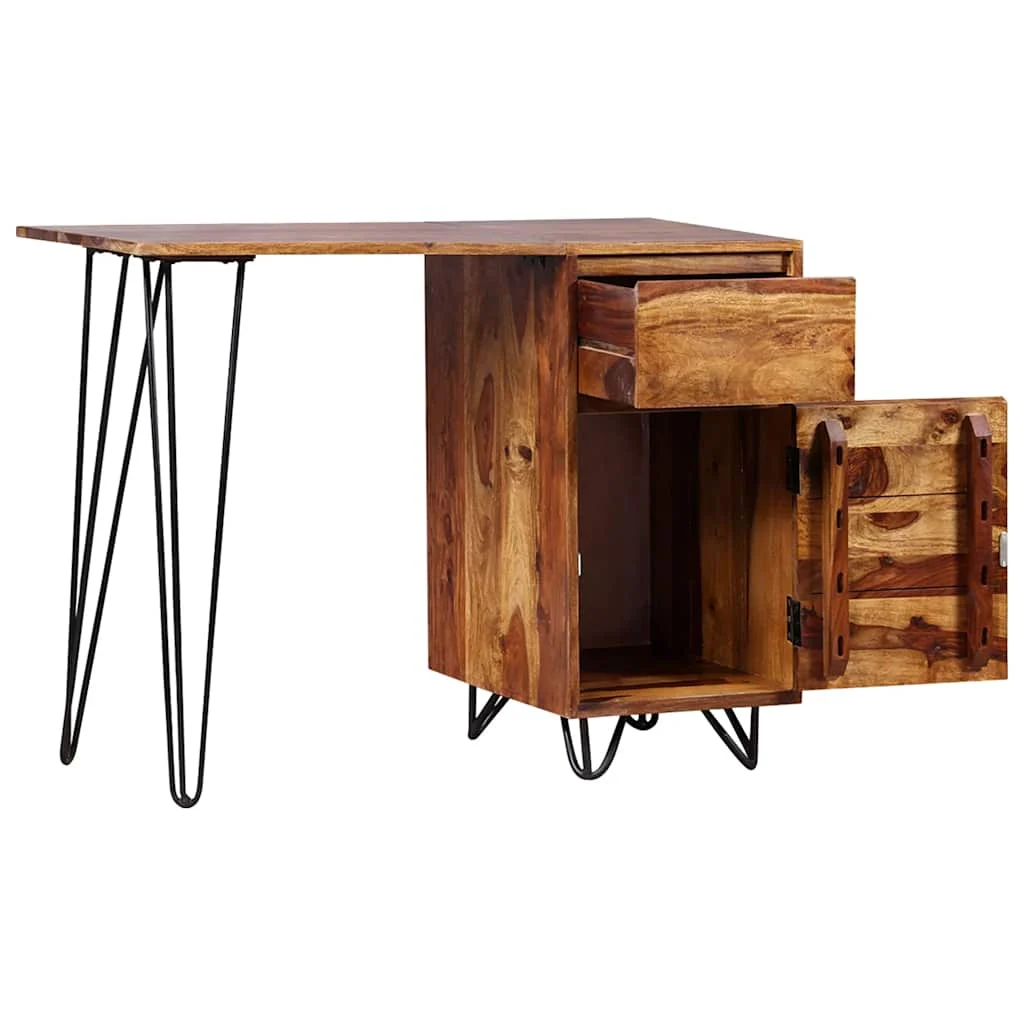 Bureau avec 1 tiroir et 1 armoire 102 x 45 x 76 cm brun bois massif – vue de côté