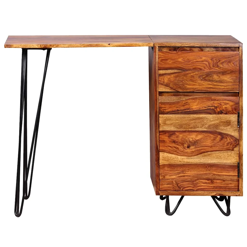 Bureau avec 1 tiroir et 1 armoire 102 x 45 x 76 cm brun bois massif – vue de détail