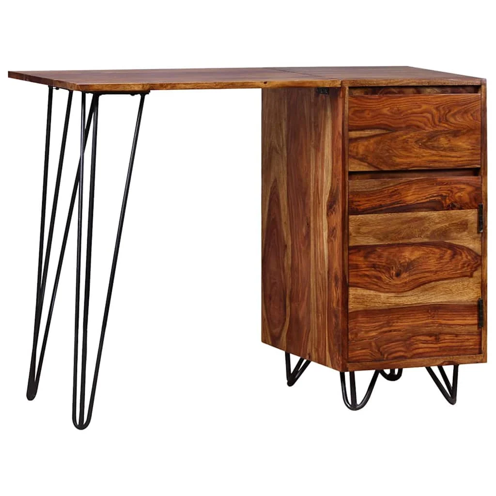 Bureau avec 1 tiroir et 1 armoire 102 x 45 x 76 cm brun bois massif – vue en situation