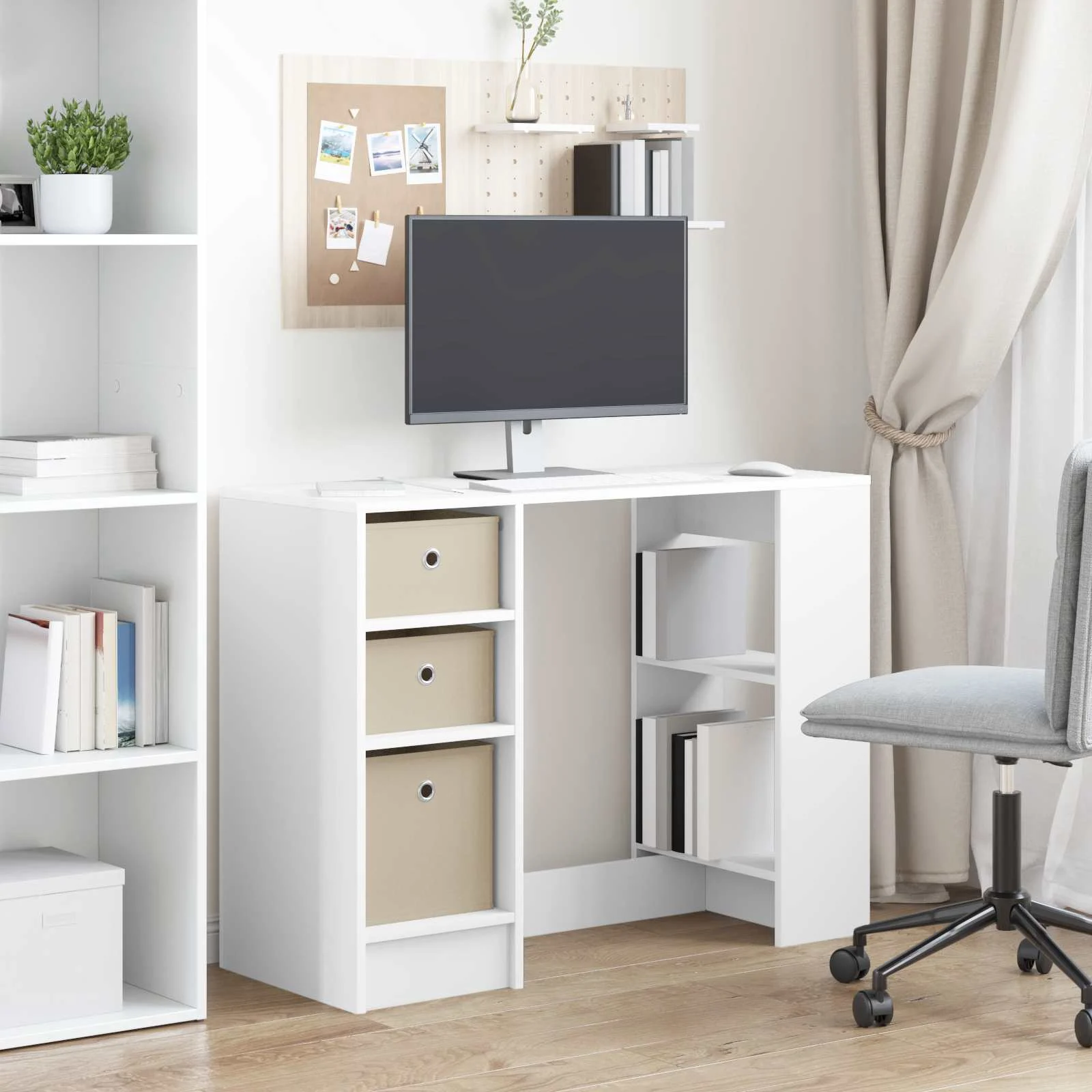 Bureau 100 x 40 x 75 cm blanc bois d'ingénierie – vue en situation
