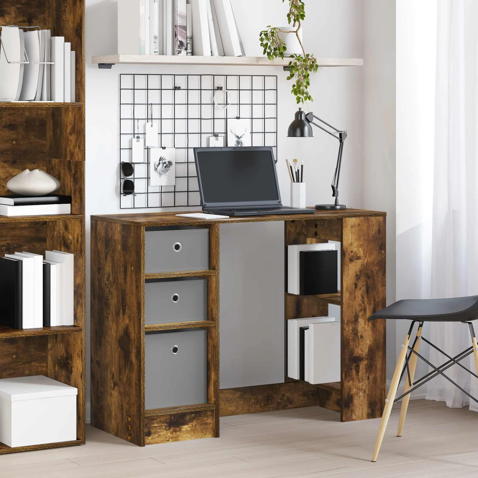 Bureau 100 x 40 x 75 cm chêne fumé bois d'ingénierie – vue d’ensemble