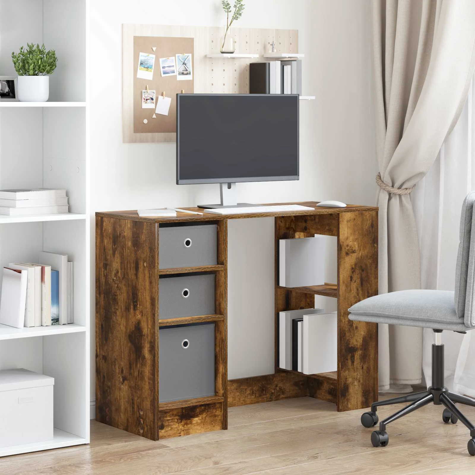 Bureau 100 x 40 x 75 cm chêne fumé bois d'ingénierie – vue en situation