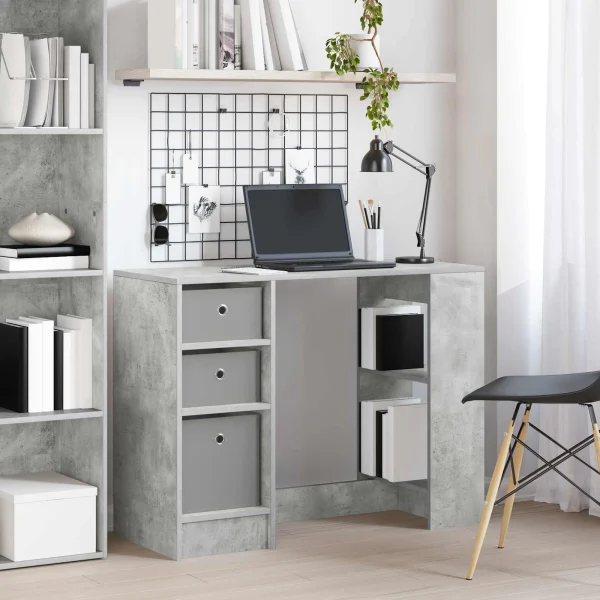 Bureau 100 x 40 x 75 cm gris béton bois d'ingénierie – vue d’ensemble