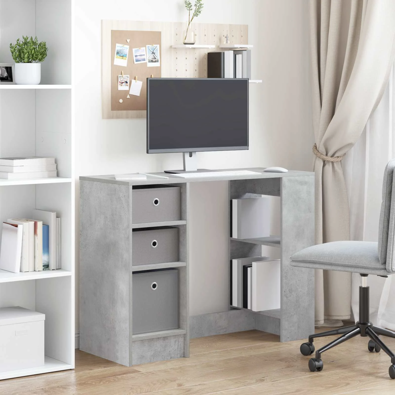 Bureau 100 x 40 x 75 cm gris béton bois d'ingénierie – vue en situation