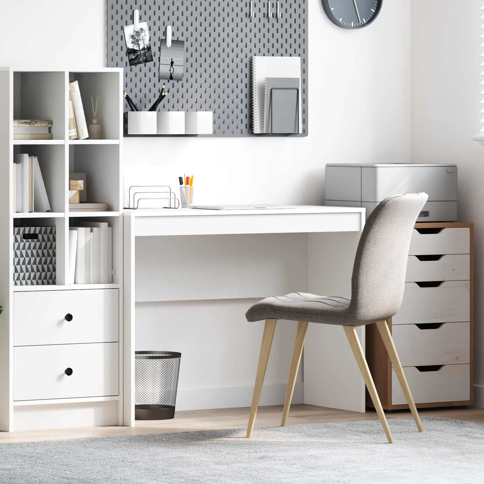 Bureau 100 x 40 x 76 cm blanc bois d'ingénierie – vue d’ensemble