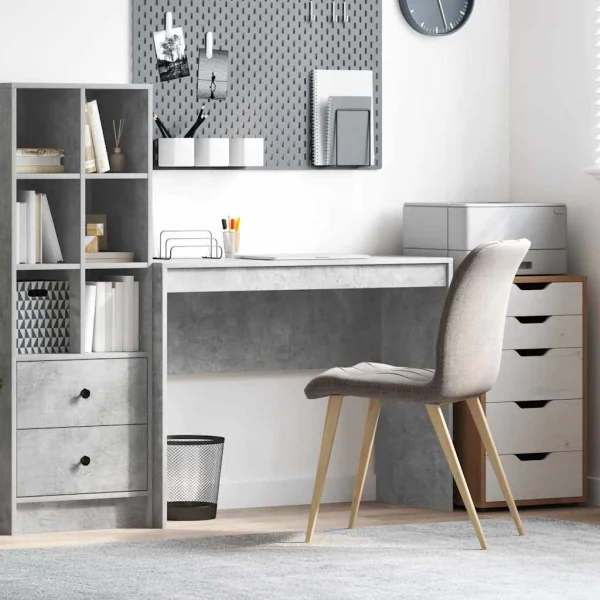 Bureau 100 x 40 x 76 cm gris béton bois d'ingénierie – vue d’ensemble