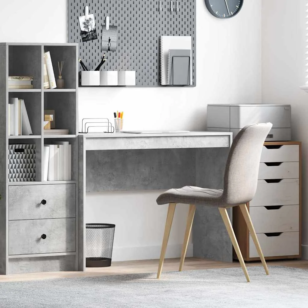 Bureau 100 x 40 x 76 cm gris béton bois d'ingénierie – vue d’ensemble