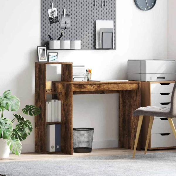 Bureau 100 x 40 x 90 cm chêne fumé bois d'ingénierie – vue d’ensemble
