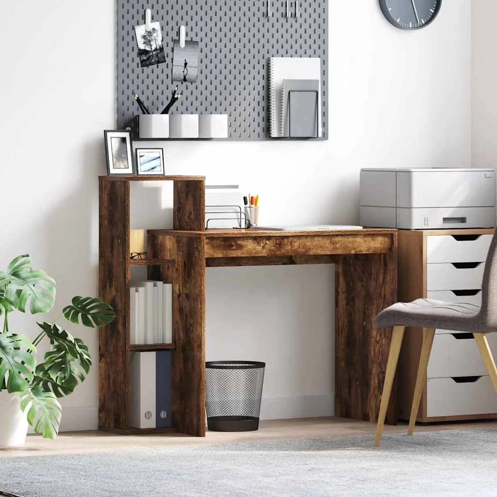 Bureau 100 x 40 x 90 cm chêne fumé bois d'ingénierie – vue d’ensemble