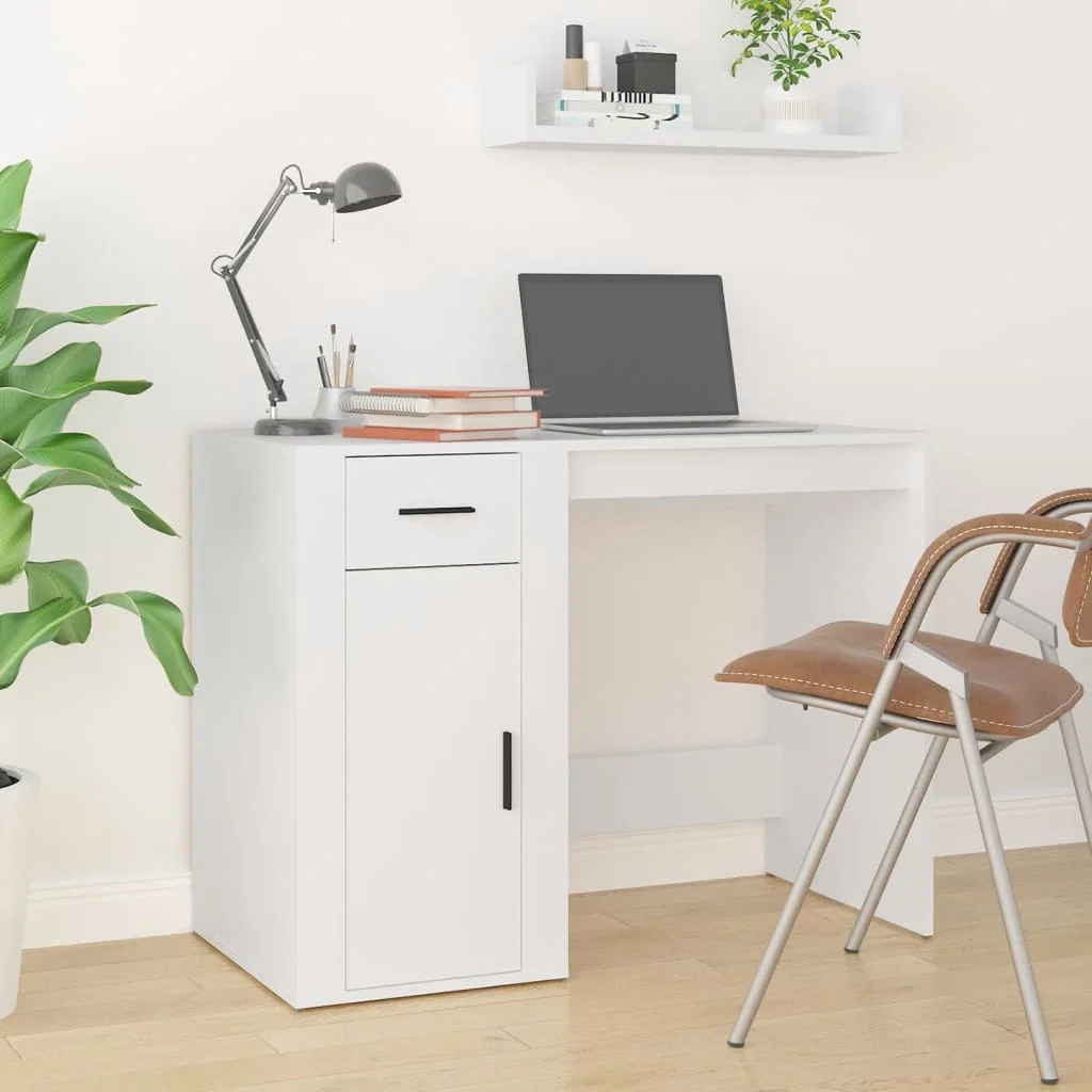 Bureau 100 x 49 x 75 cm blanc bois d'ingénierie – vue d’ensemble