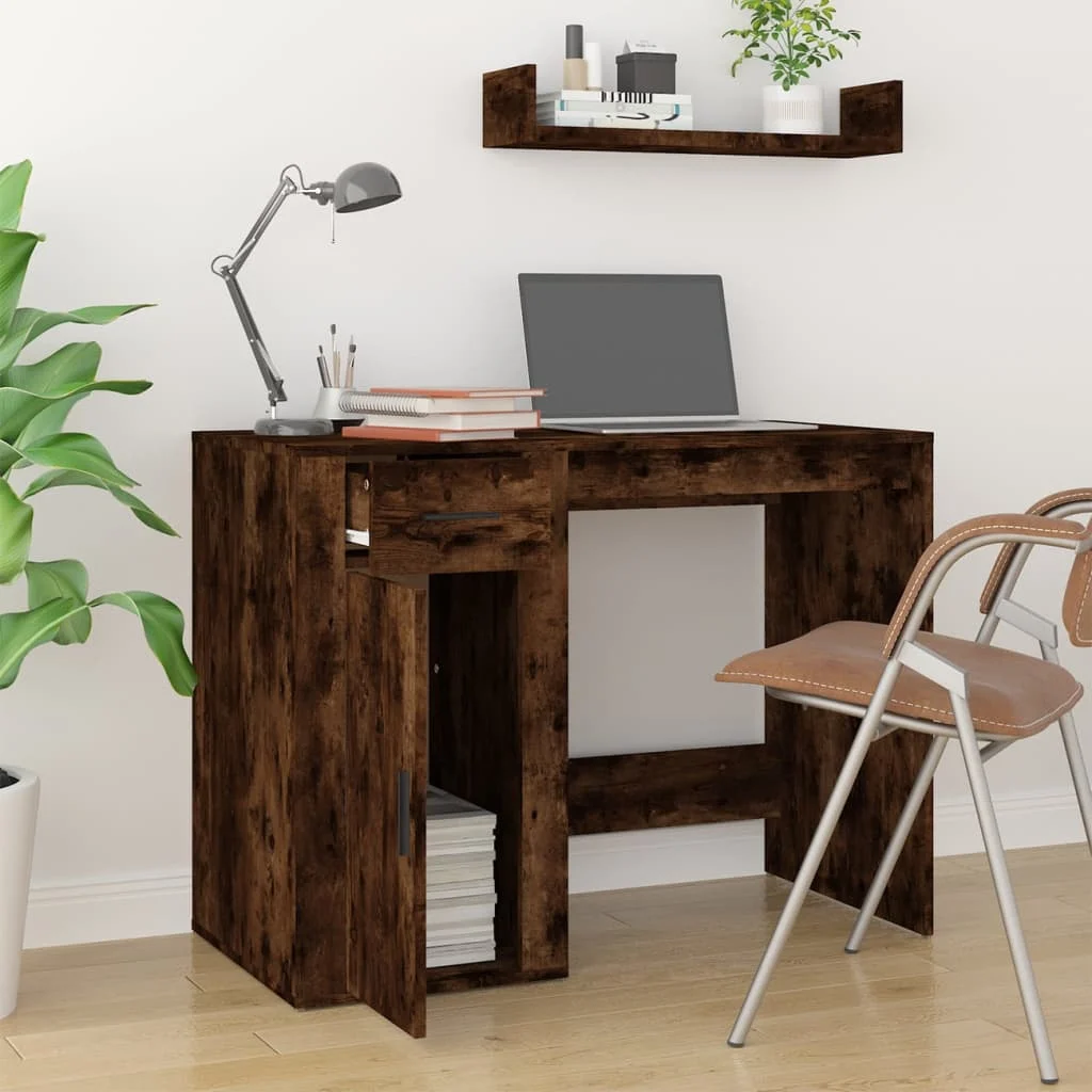 Bureau 100 x 49 x 75 cm chêne fumé bois d'ingénierie – vue de détail