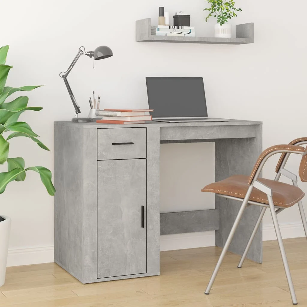 Bureau 100 x 49 x 75 cm gris béton bois d'ingénierie – vue d’ensemble