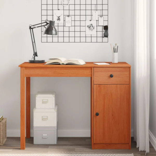 Bureau 100 x 50 x 74 cm brun ciré bois massif de pin – vue d’ensemble