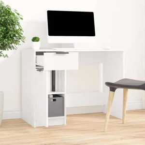 Bureau 100 x 50 x 75 cm blanc bois d'ingénierie – vue d’ensemble