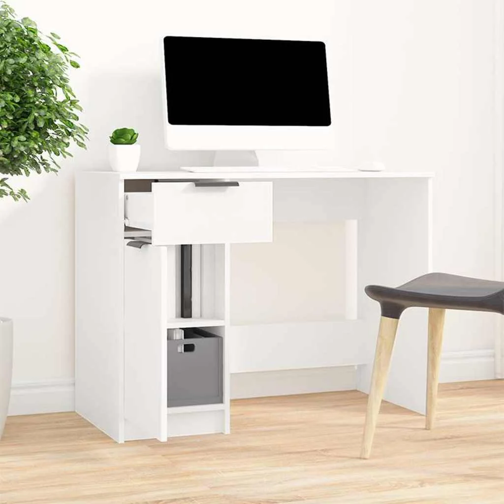 Bureau 100 x 50 x 75 cm blanc bois d'ingénierie – vue d’ensemble