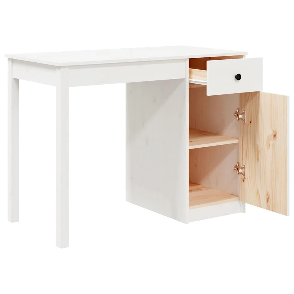 Bureau 100 x 50 x 75 cm blanc bois massif – vue de dessus