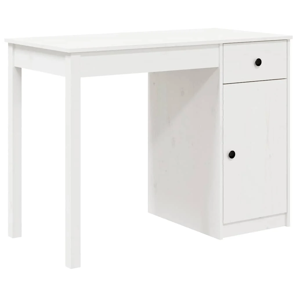 Bureau 100 x 50 x 75 cm blanc bois massif – vue de côté