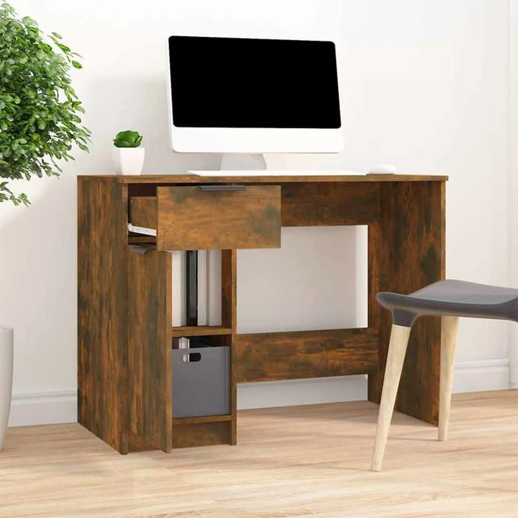 Bureau 100 x 50 x 75 cm chêne fumé bois d'ingénierie – vue de détail