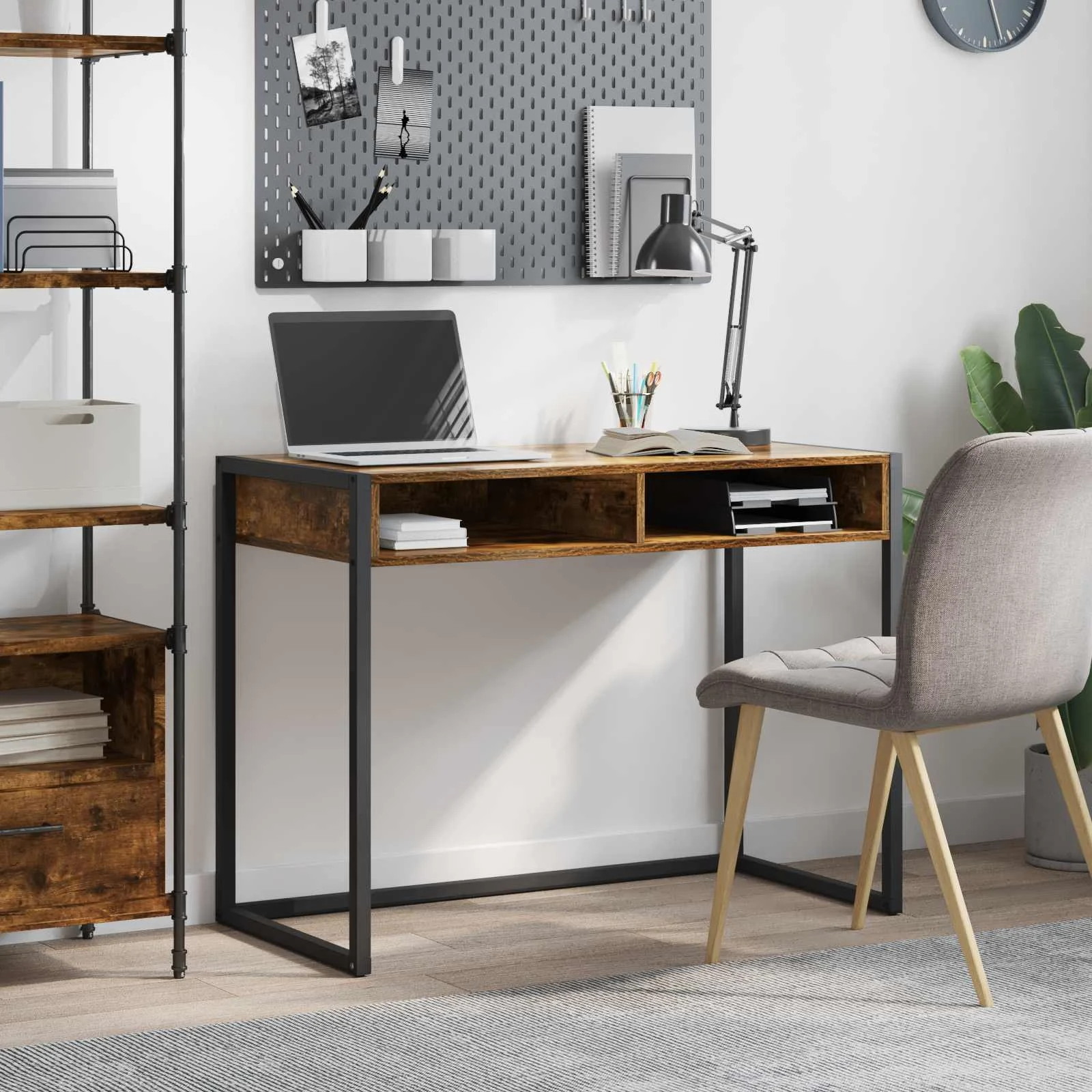 Bureau 100 x 50 x 75 cm chêne fumé bois d'ingénierie – modèle 3 – vue d’ensemble