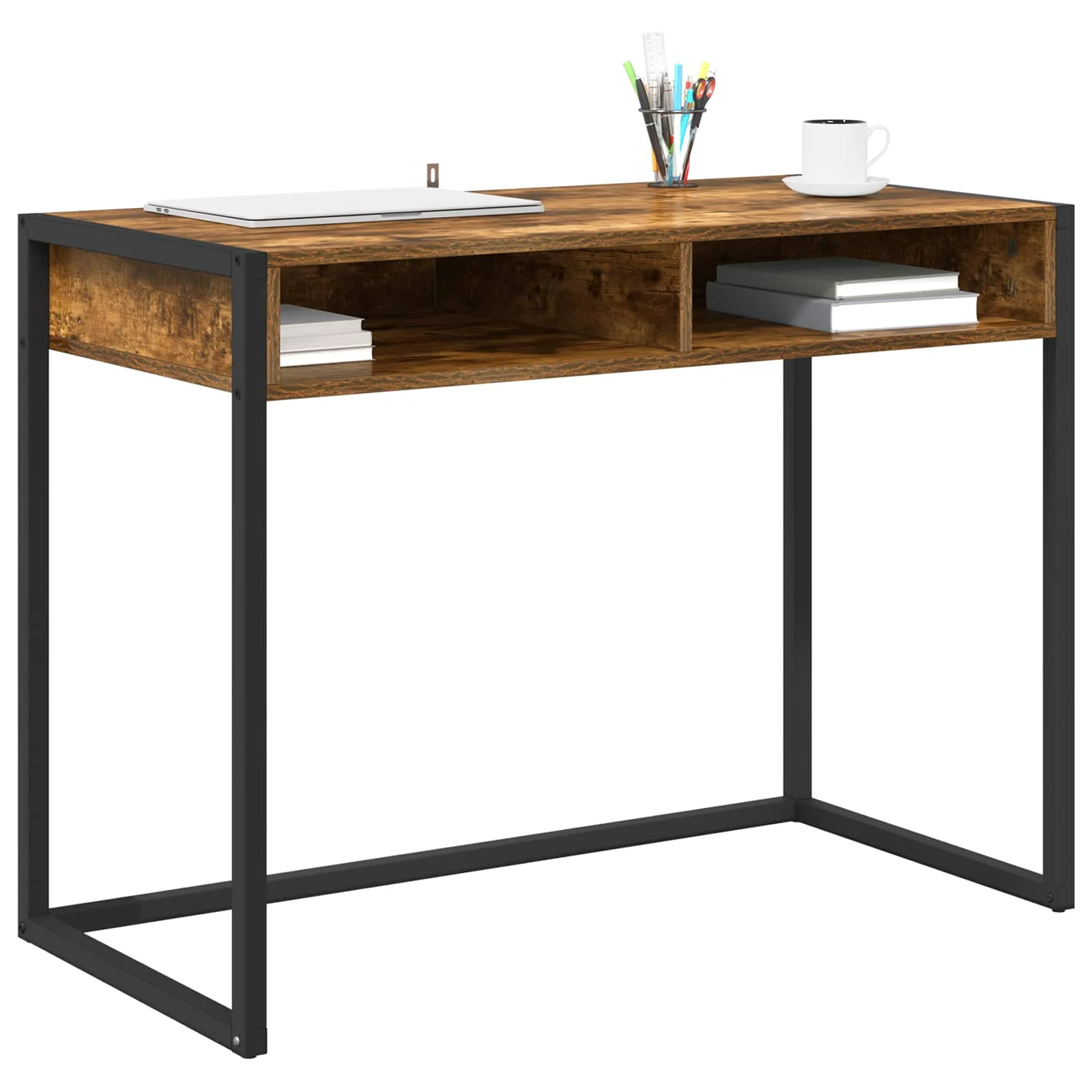 Bureau 100 x 50 x 75 cm chêne fumé bois d'ingénierie – modèle 3 – vue de détail