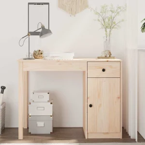 Bureau 100 x 50 x 75 cm naturel bois massif – vue d’ensemble