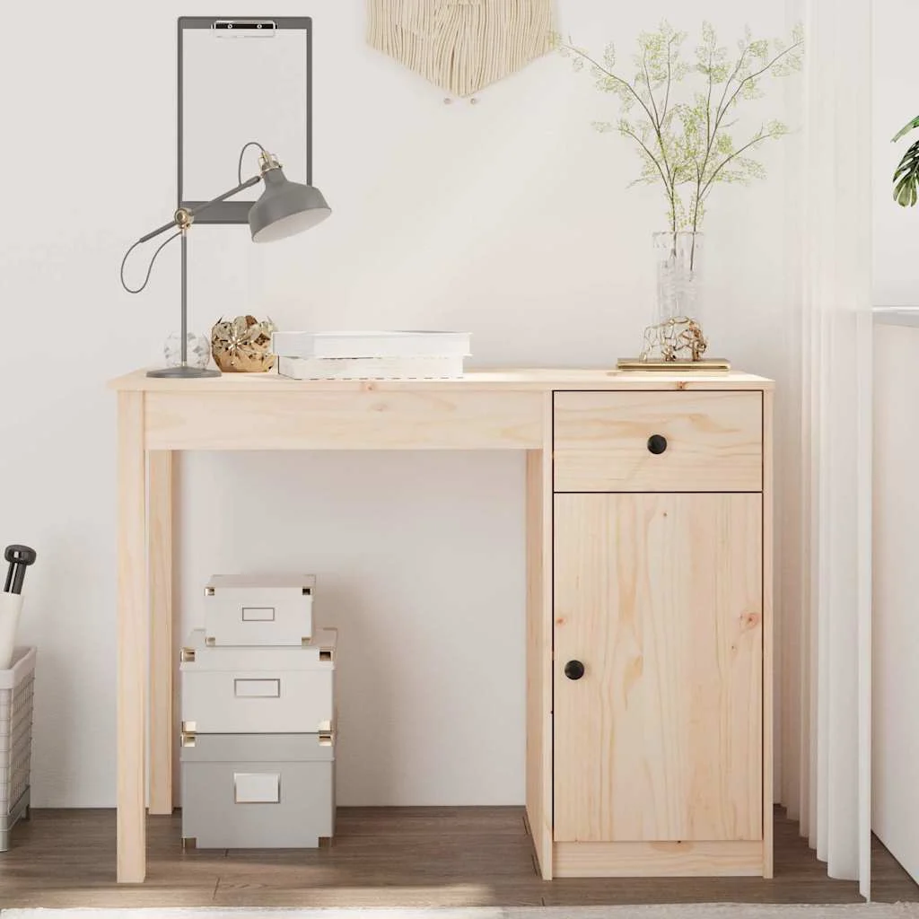 Bureau 100 x 50 x 75 cm naturel bois massif – vue d’ensemble