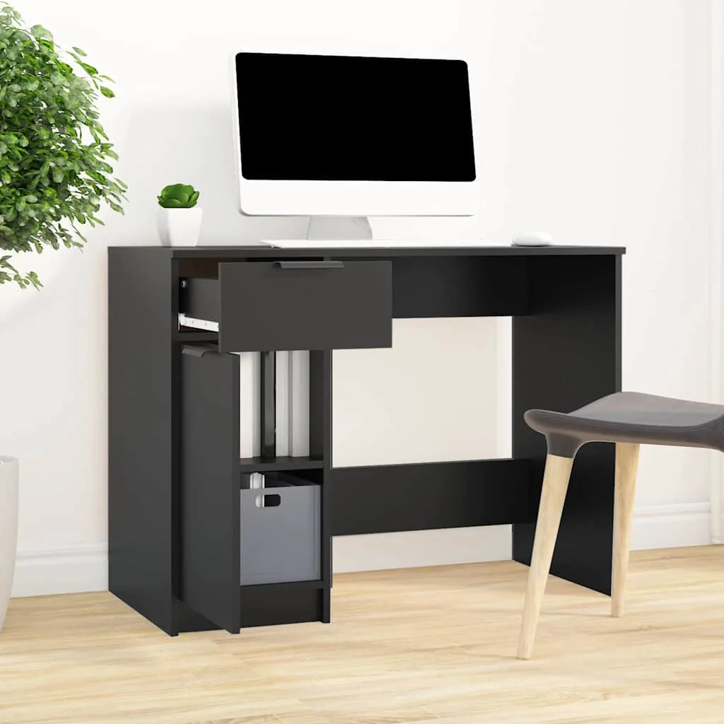 Bureau 100 x 50 x 75 cm noir bois d'ingénierie – vue de détail