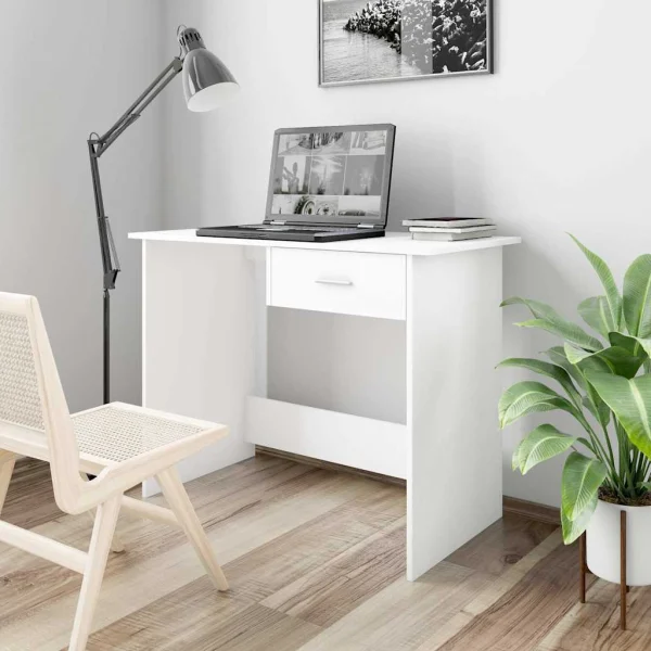Bureau 100 x 50 x 76 cm blanc bois d'ingénierie – vue d’ensemble