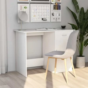 Bureau 100 x 50 x 76 cm blanc bois d'ingénierie – modèle 2 – vue d’ensemble