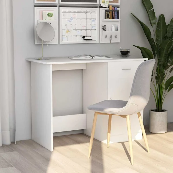 Bureau 100 x 50 x 76 cm blanc bois d'ingénierie – modèle 2 – vue d’ensemble