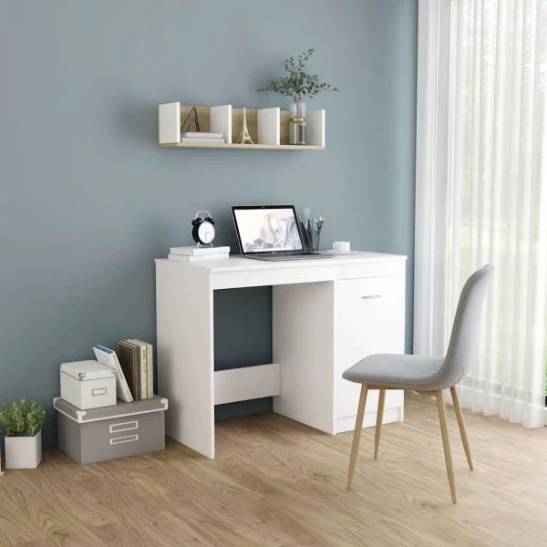 Bureau 100 x 50 x 76 cm blanc bois d'ingénierie – modèle 3 – vue d’ensemble