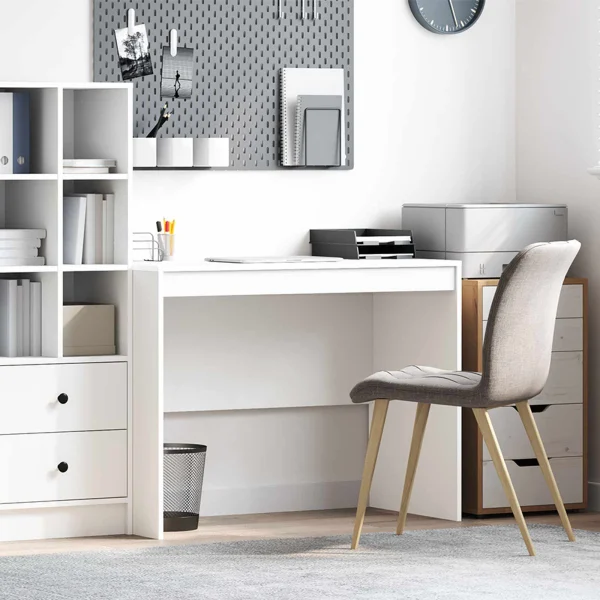 Bureau 100 x 50 x 76 cm blanc bois d'ingénierie – modèle 4 – vue d’ensemble