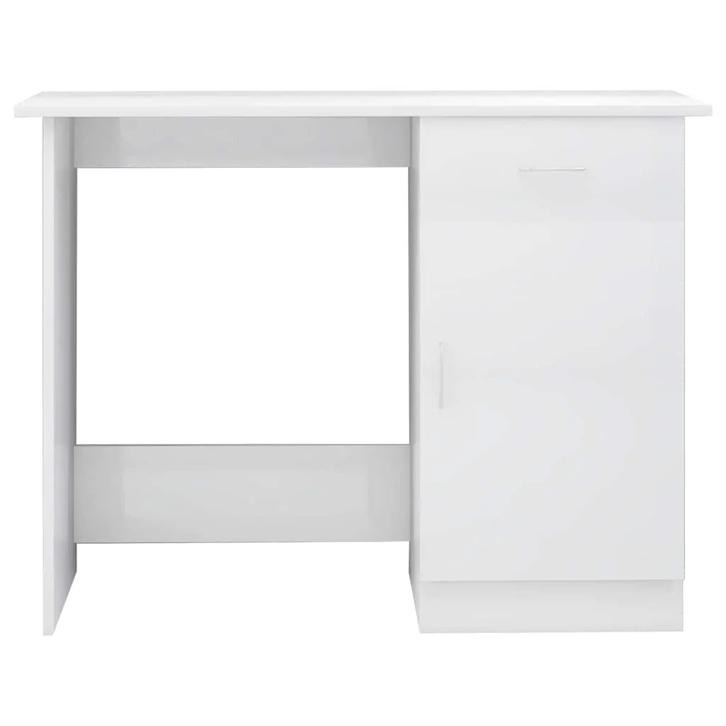 Bureau 100 x 50 x 76 cm blanc brillant bois d'ingénierie – modèle 2 – vue de dessus