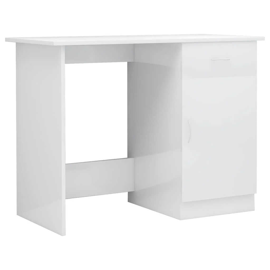 Bureau 100 x 50 x 76 cm blanc brillant bois d'ingénierie – modèle 2 – vue de côté