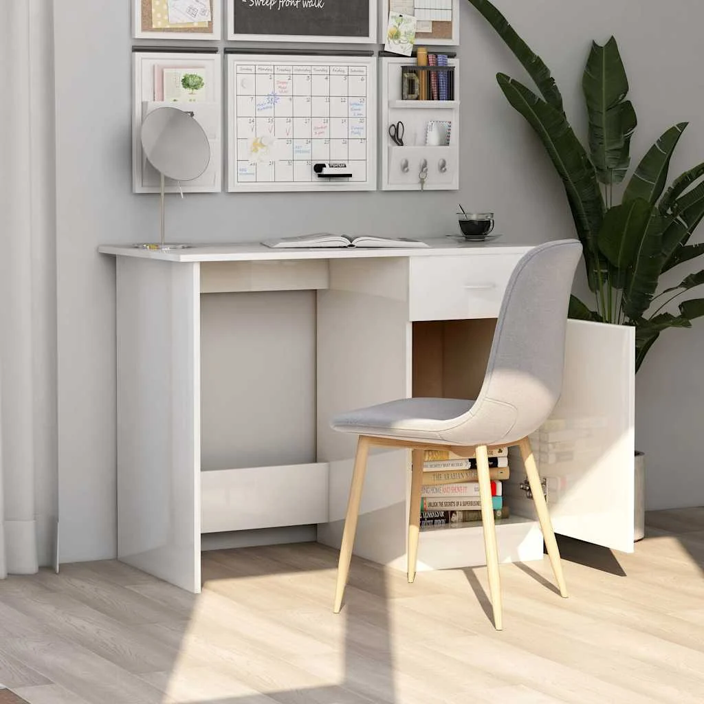 Bureau 100 x 50 x 76 cm blanc brillant bois d'ingénierie – modèle 2 – vue de détail