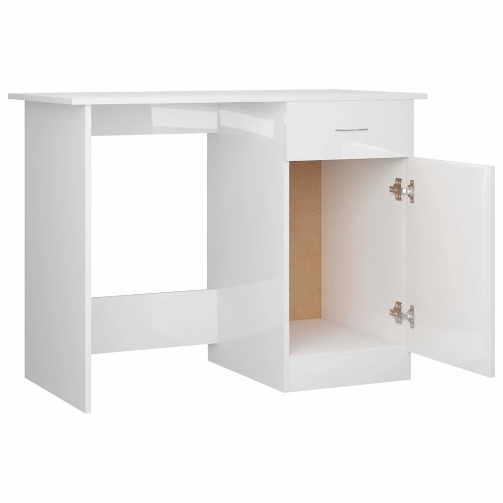 Bureau 100 x 50 x 76 cm blanc brillant bois d'ingénierie – modèle 2 – vue en situation