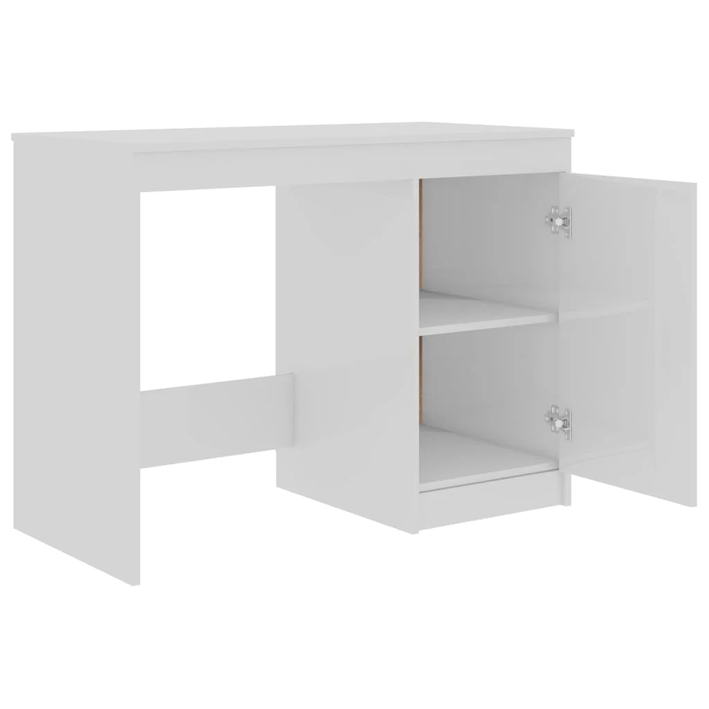 Bureau 100 x 50 x 76 cm blanc brillant bois d'ingénierie – modèle 3 – vue de dessus