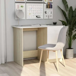 Bureau 100 x 50 x 76 cm blanc et chêne sonoma aggloméré – vue d’ensemble