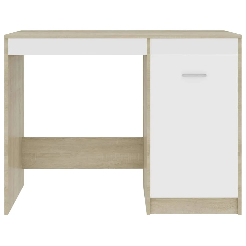 Bureau 100 x 50 x 76 cm blanc et chêne sonoma aggloméré – modèle 2 – vue de dessus