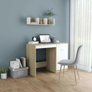 Bureau 100 x 50 x 76 cm blanc et chêne sonoma aggloméré – modèle 2 – vue d’ensemble