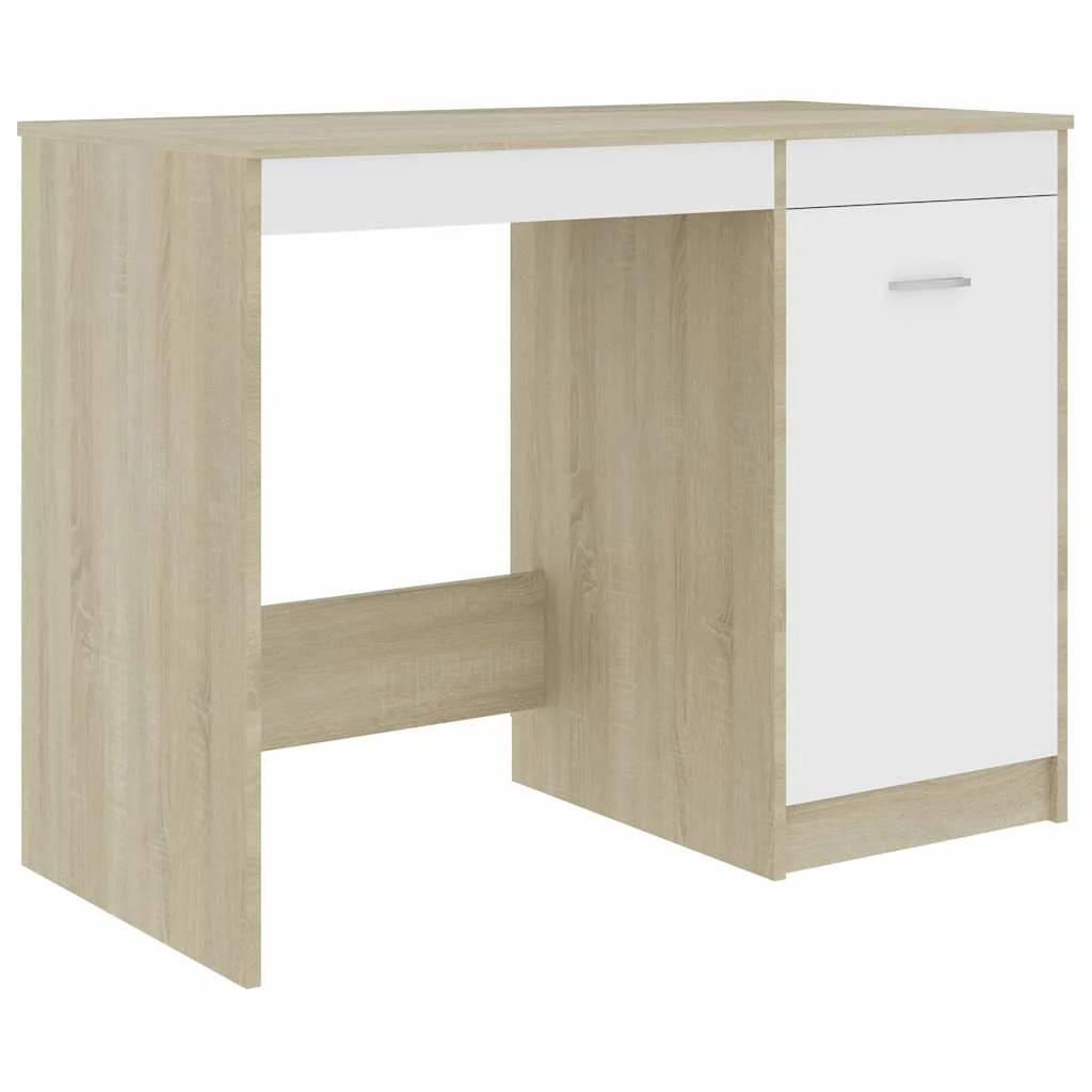 Bureau 100 x 50 x 76 cm blanc et chêne sonoma aggloméré – modèle 2 – vue de côté