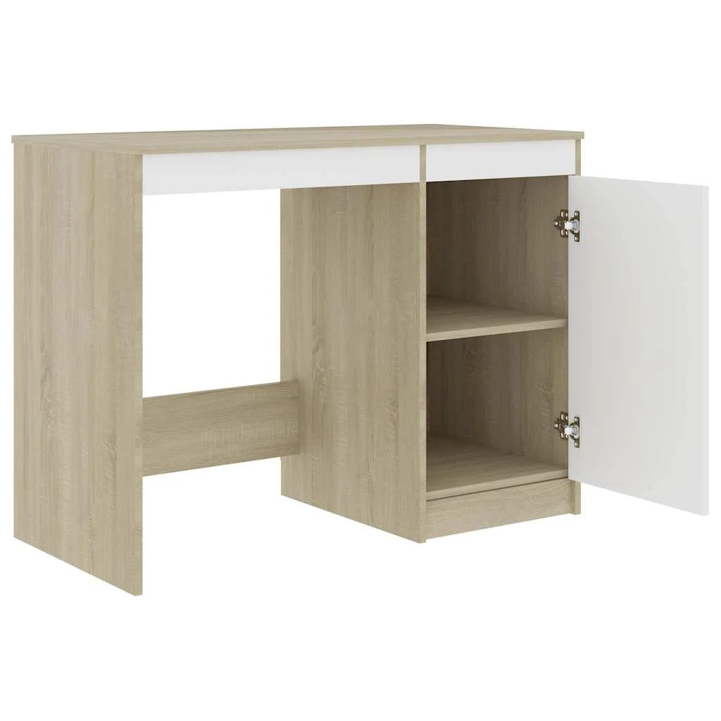 Bureau 100 x 50 x 76 cm blanc et chêne sonoma aggloméré – modèle 2 – vue en situation