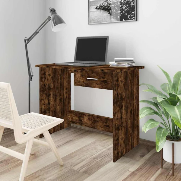 Bureau 100 x 50 x 76 cm chêne fumé bois d'ingénierie – vue d’ensemble
