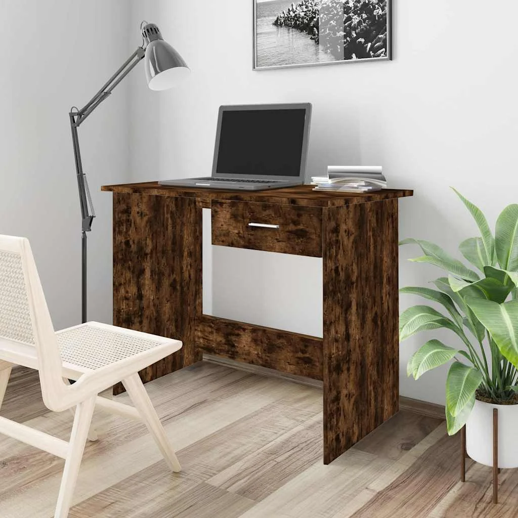 Bureau 100 x 50 x 76 cm chêne fumé bois d'ingénierie – vue d’ensemble