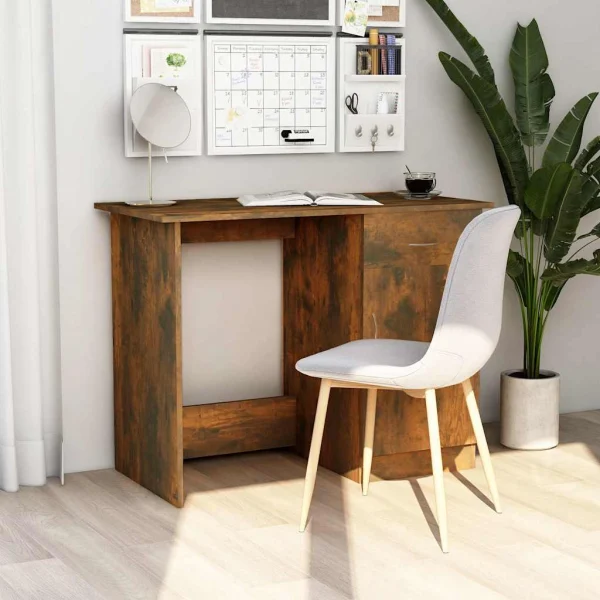 Bureau 100 x 50 x 76 cm chêne fumé bois d'ingénierie – modèle 2 – vue d’ensemble