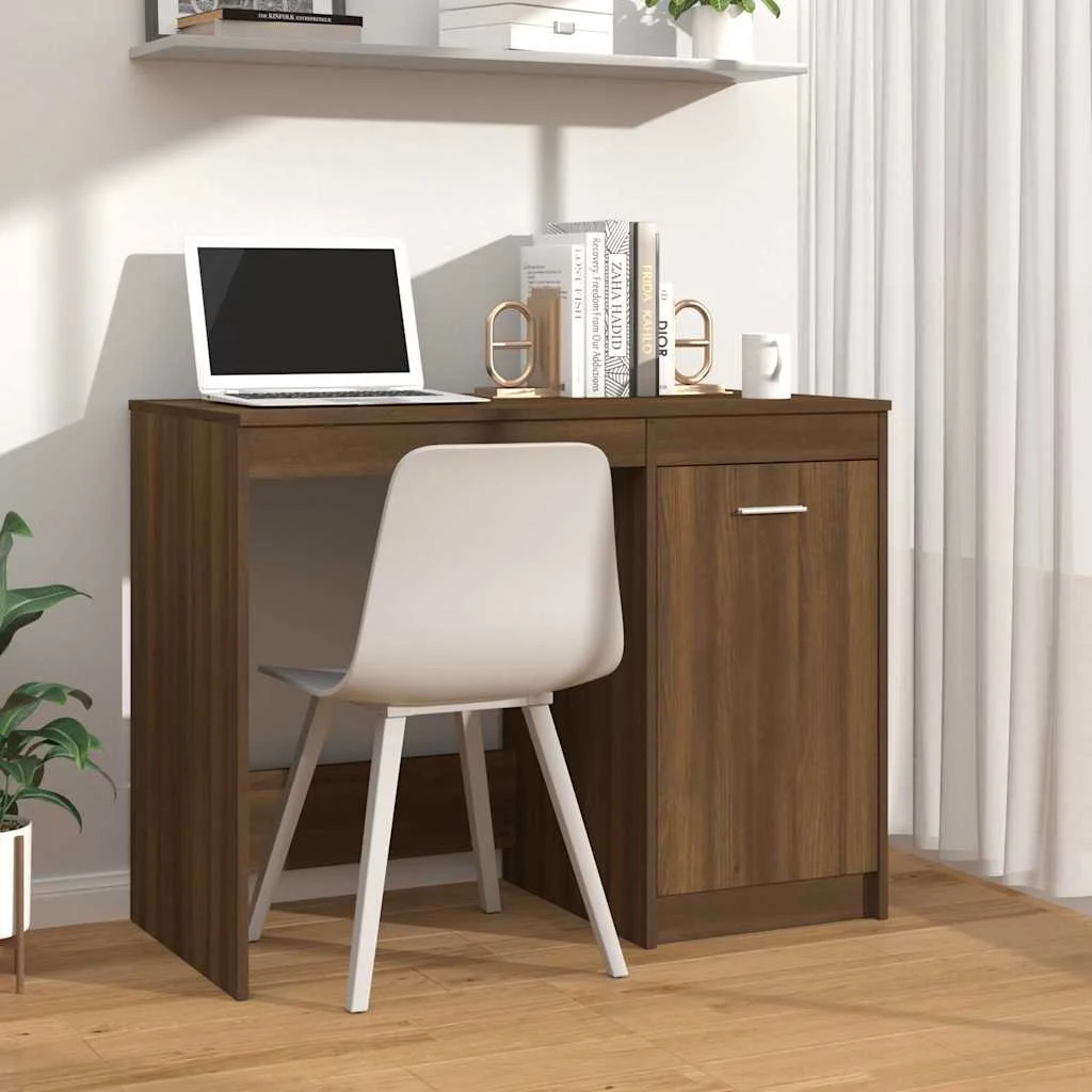 Bureau 100 x 50 x 76 cm chêne marron bois d'ingénierie – modèle 2 – vue d’ensemble